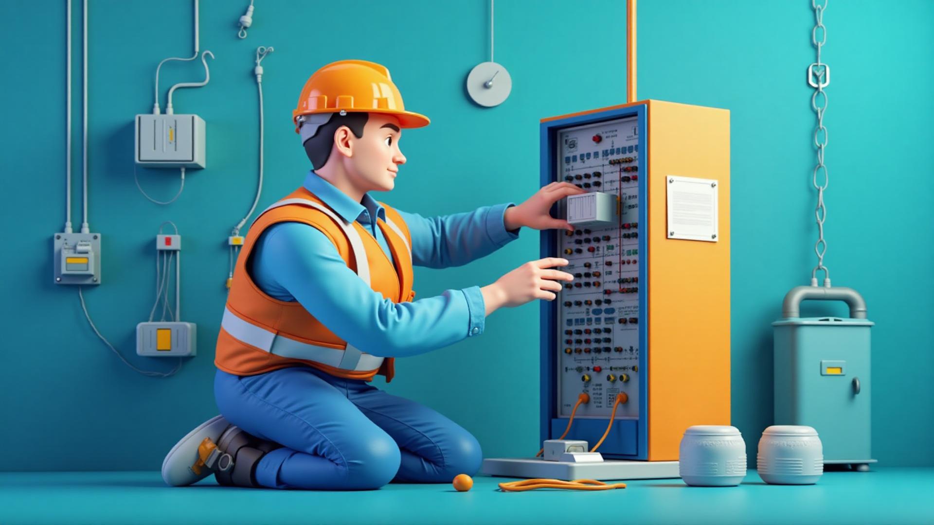 Profesionální elektrikář pracující s elektrickým panelem